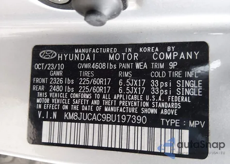 2011 Hyundai Tucson Gls from USA, damaged, VIN KM8JUCAC9BU197390